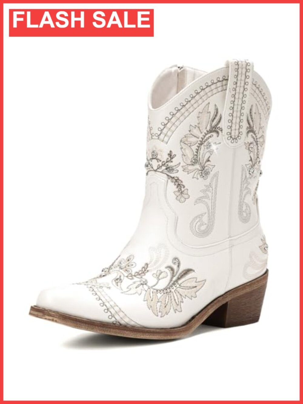 Western Embroidered Pointed Toe Ankle Booties with Rhinestone